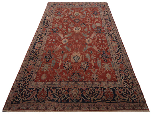 Turkish Elvaria Red Navy 8.11x14.5 Hand Knotted Rug