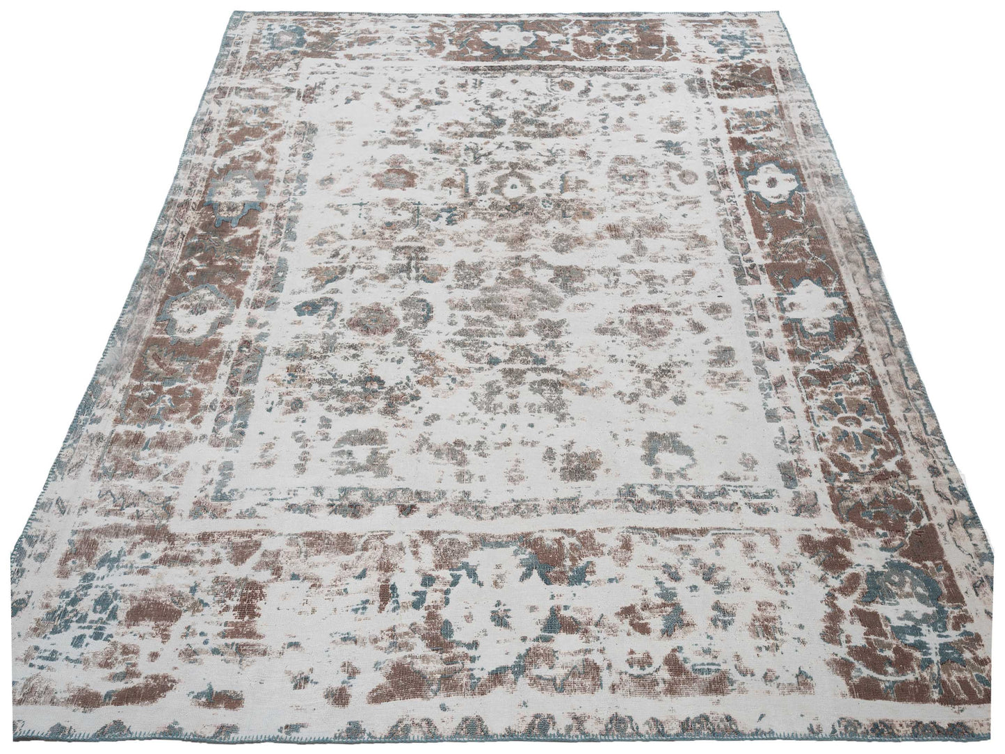 Patchwork Ivory Blue 9.7x11.7 Hand Knotted Rug