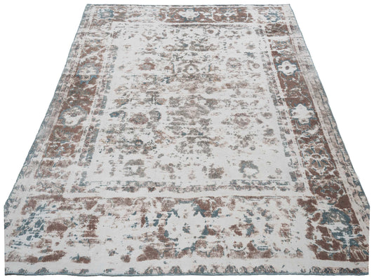 Patchwork Ivory Blue 9.7x11.7 Hand Knotted Rug