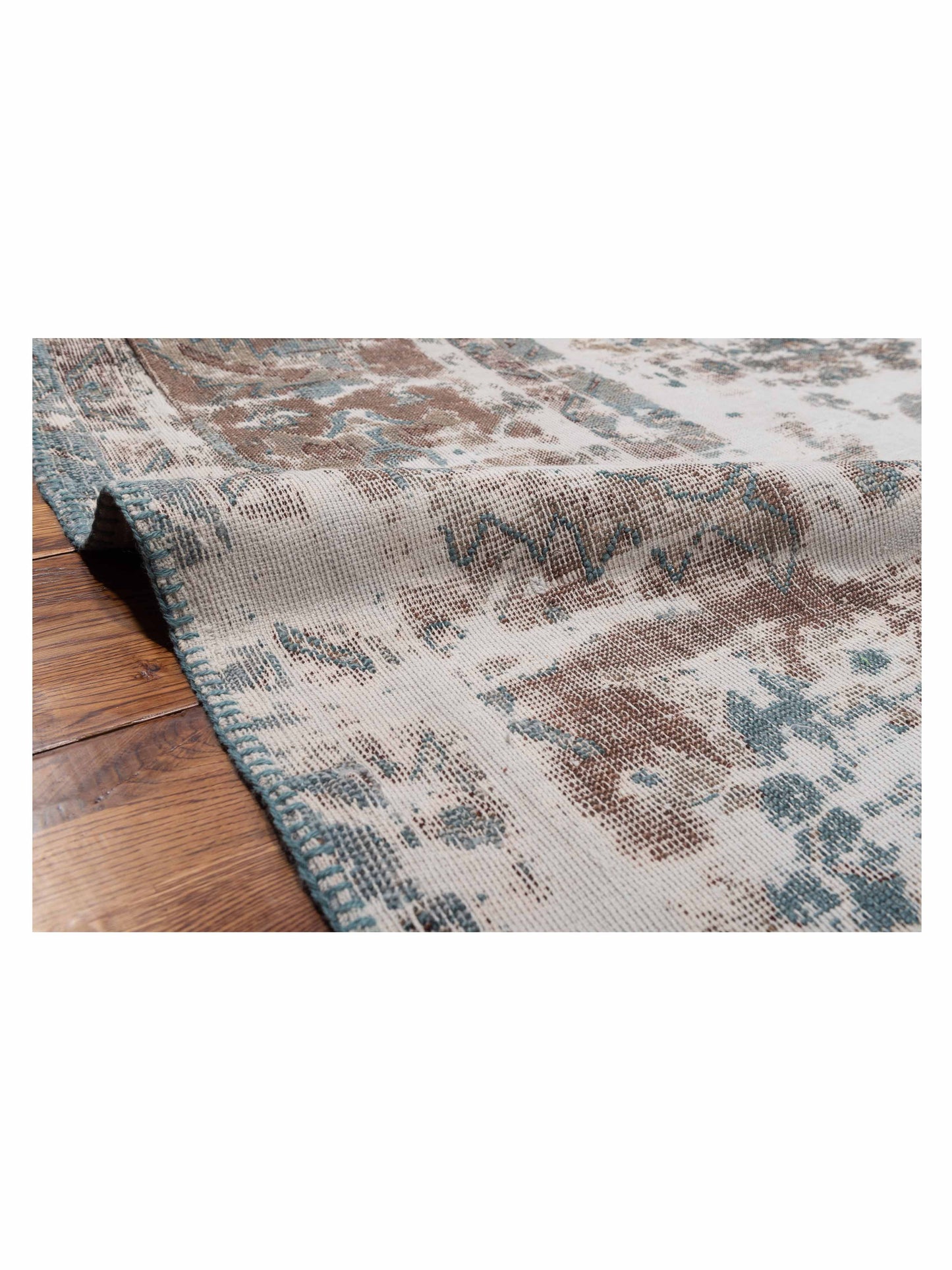 Patchwork Ivory Blue 9.7x11.7 Hand Knotted Rug