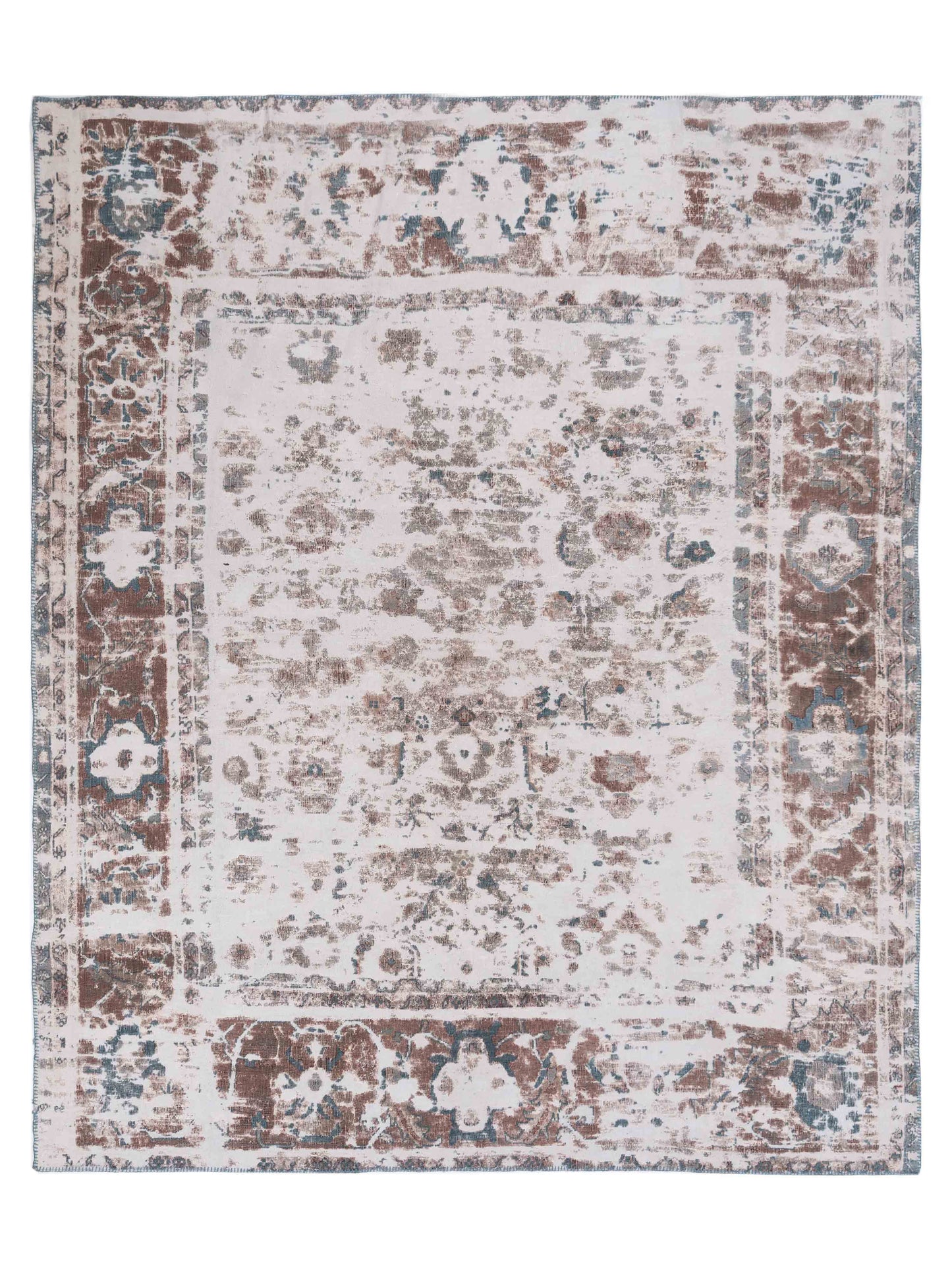Pasha Turkish Vestige Patchwork  Ivory Blue Contemporary
