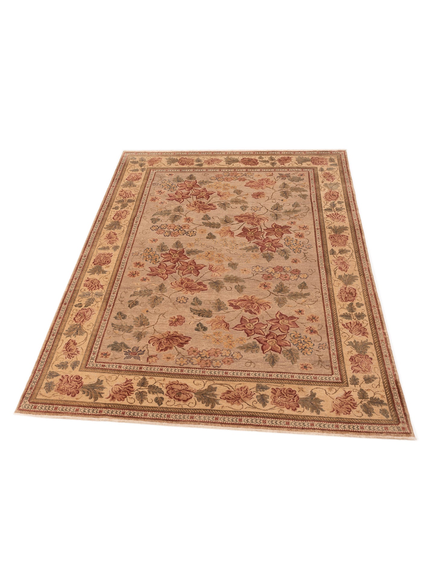 Turkish Elvaria Light Brown Cream 9.1x12.4 Hand Knotted Rug
