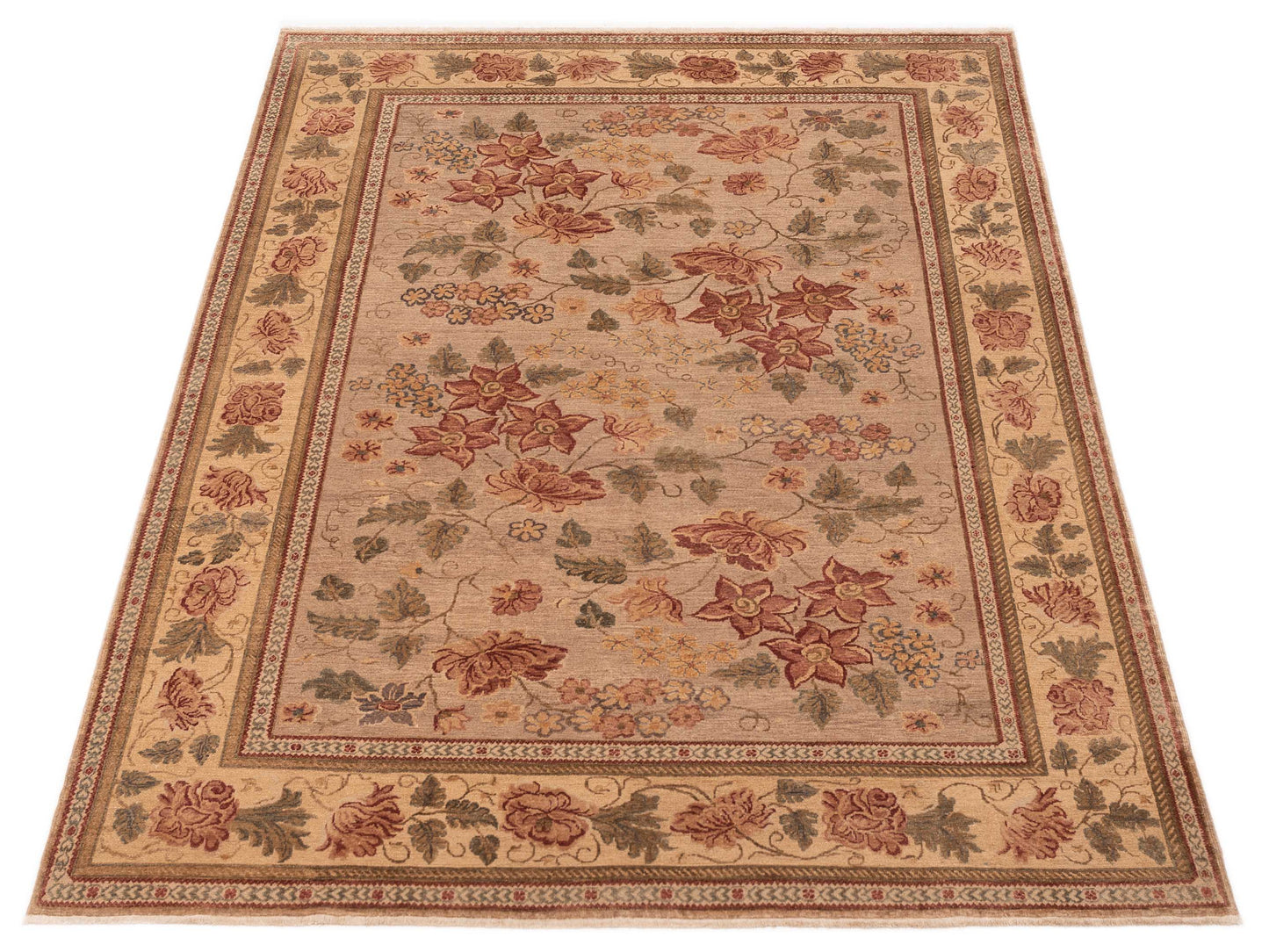 Turkish Elvaria Light Brown Cream 9.1x12.4 Hand Knotted Rug