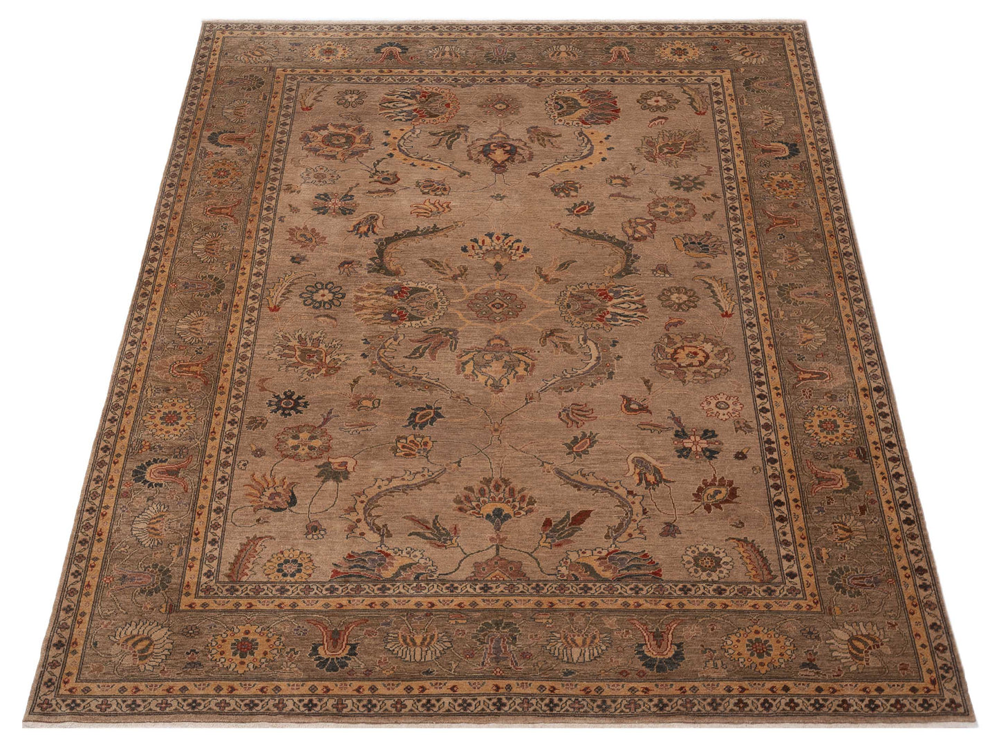 Turkish Elvaria Taupe Silver 9.2x11.4 Hand Knotted Rug