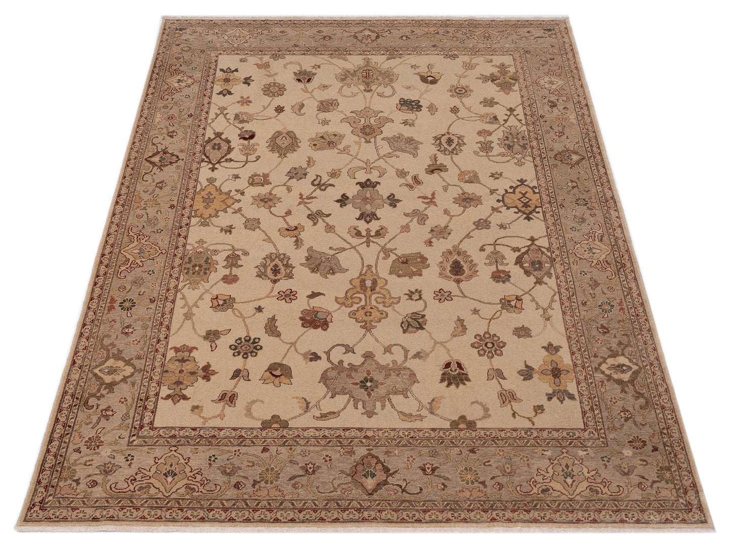 Turkish Elvaria Ivory Silver 9.3x12.8 Hand Knotted Rug