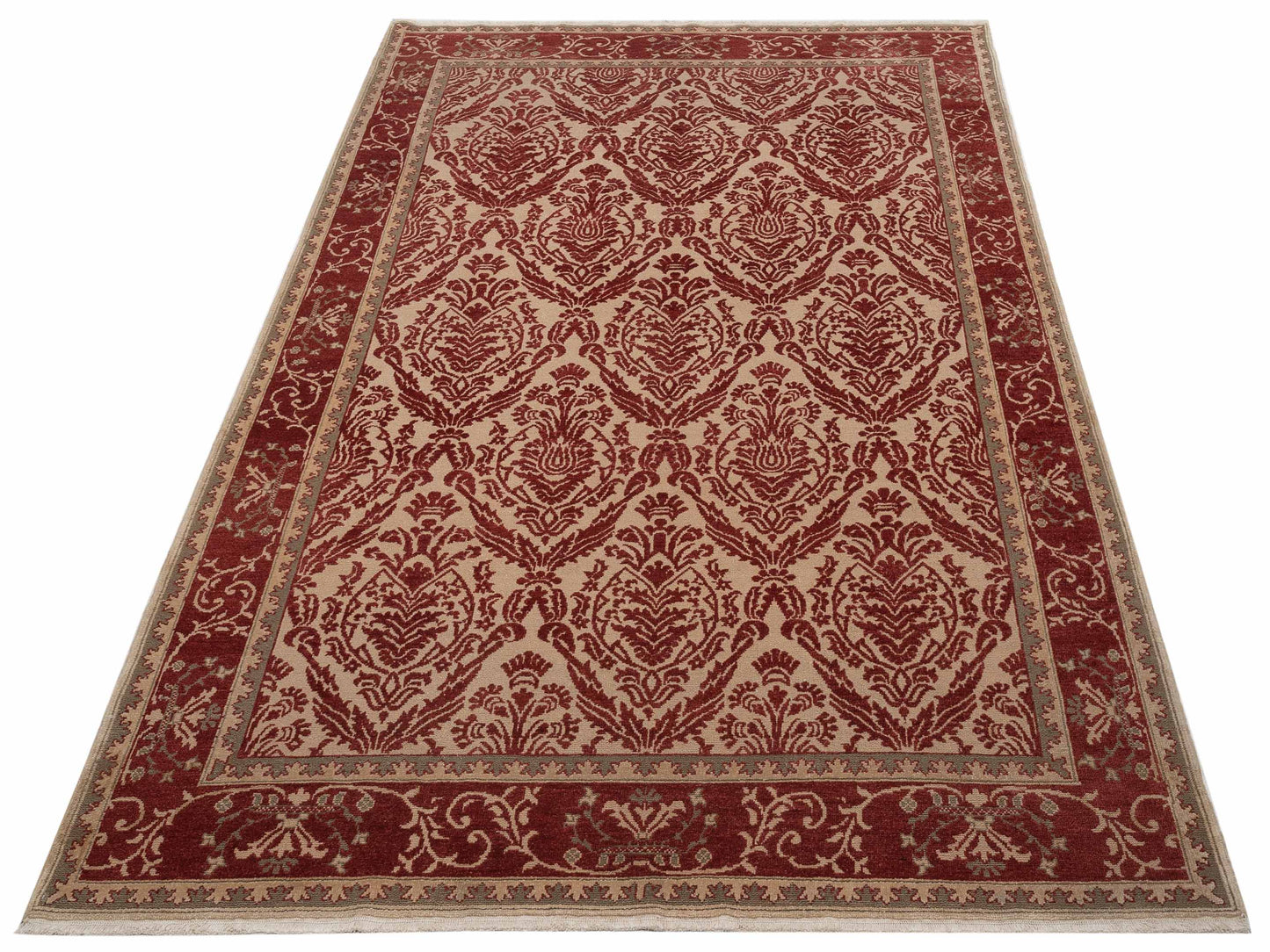 Turkish Elvaria Beige Red 7.2x10.6 Hand Knotted Rug