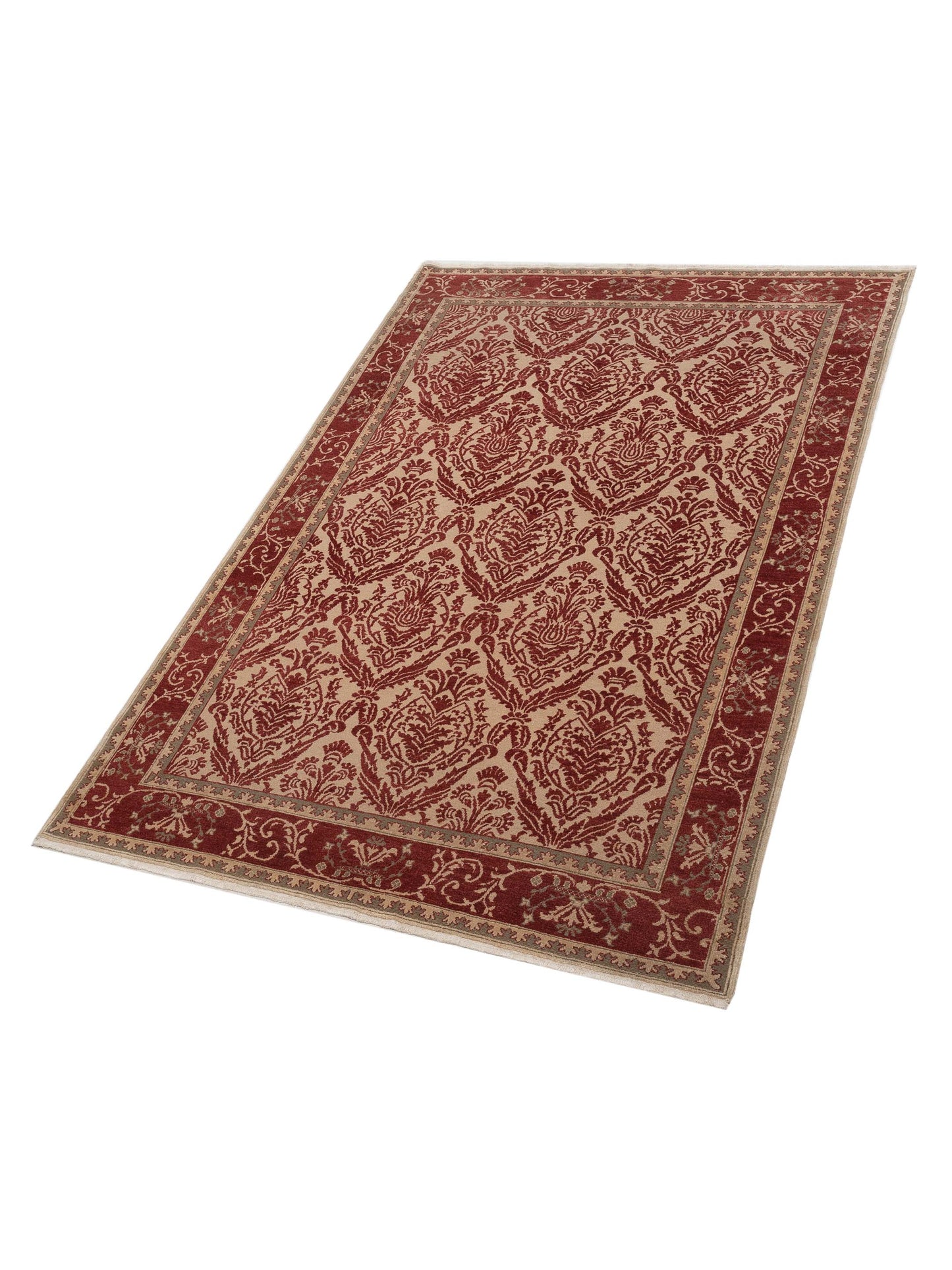 Turkish Elvaria Beige Red 7.2x10.6 Hand Knotted Rug