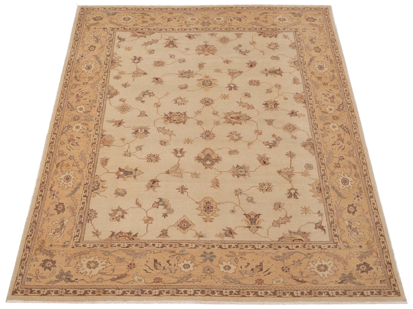 Turkish Elvaria Ivory Gold 9.2x11.8 Hand Knotted Rug