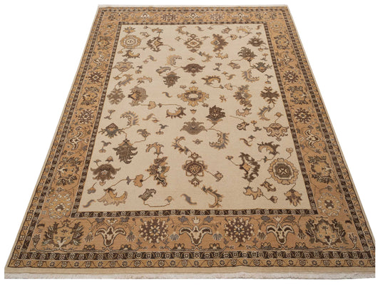 Turkish Elvaria Ivory Gold 8.5x10.7 Hand Knotted Rug