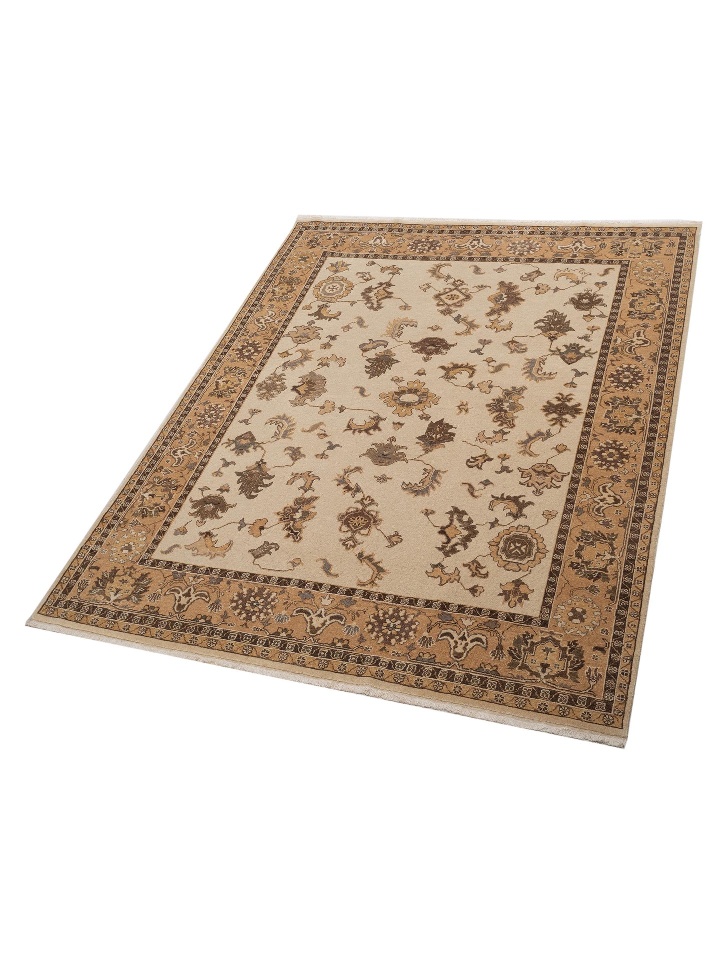 Turkish Elvaria Ivory Gold 8.5x10.7 Hand Knotted Rug