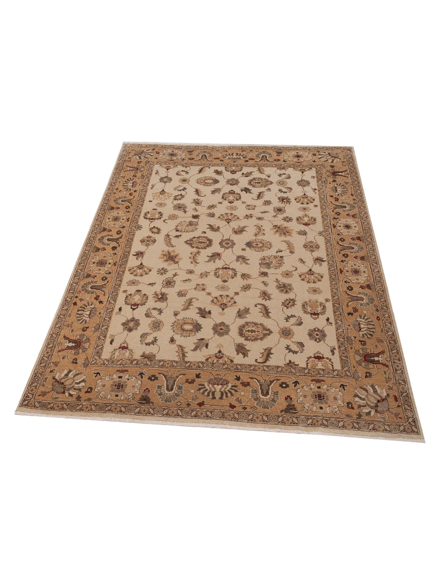 Turkish Elvaria Ivory Gold 9.3x12 Hand Knotted Rug