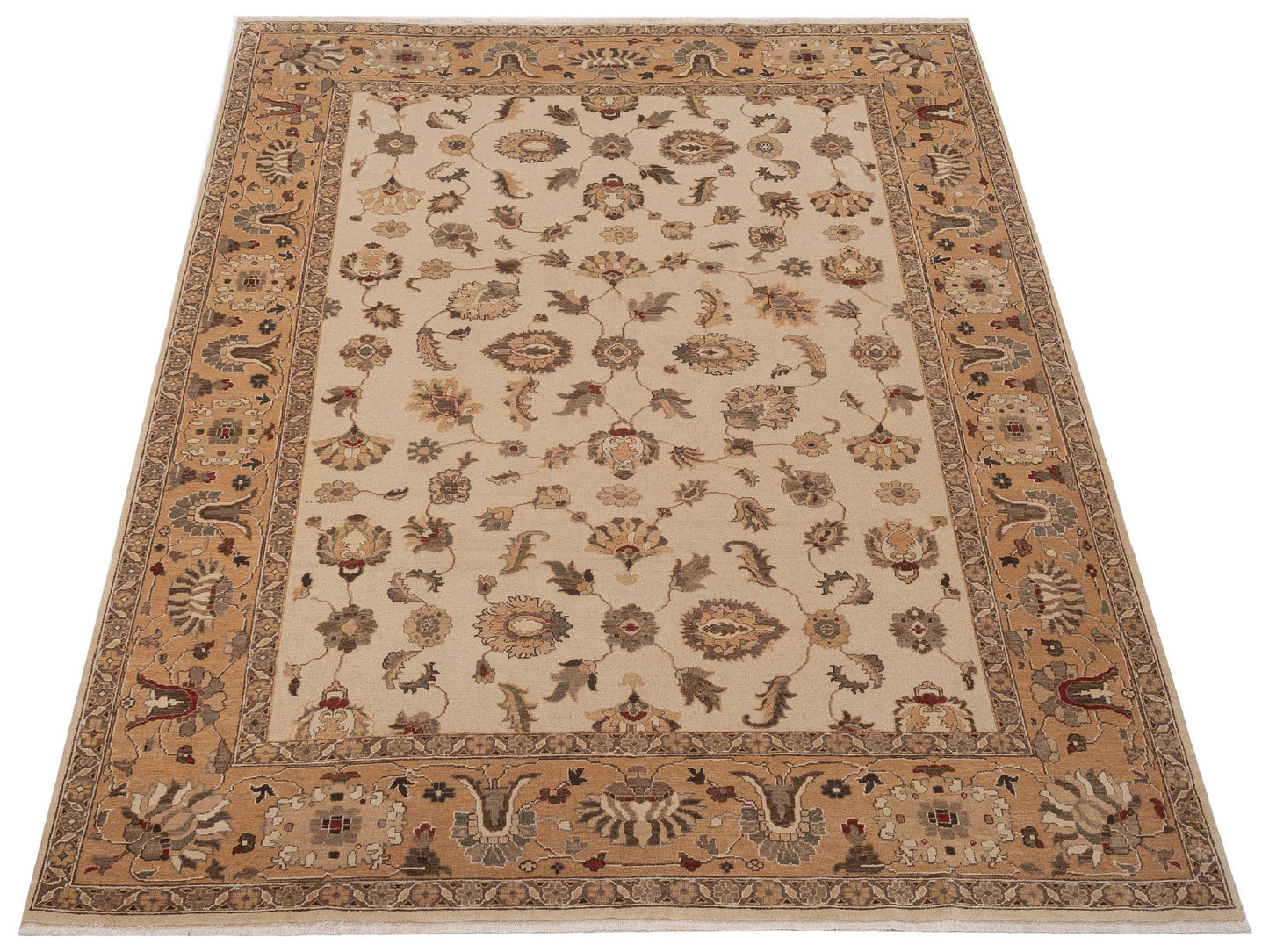 Turkish Elvaria Ivory Gold 9.3x12 Hand Knotted Rug
