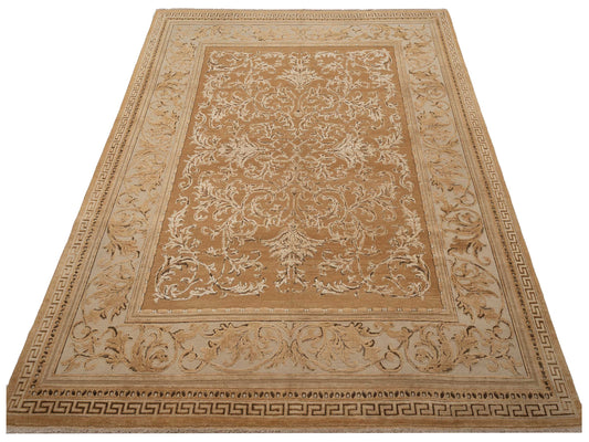 Turkish Elvaria Gold Ivory 8x10.3 Hand Knotted Rug