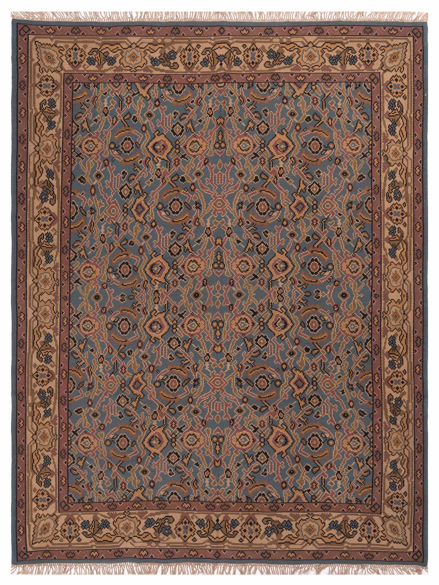 Pasha Transilvanian Kilim  Blue Ivory Traditional