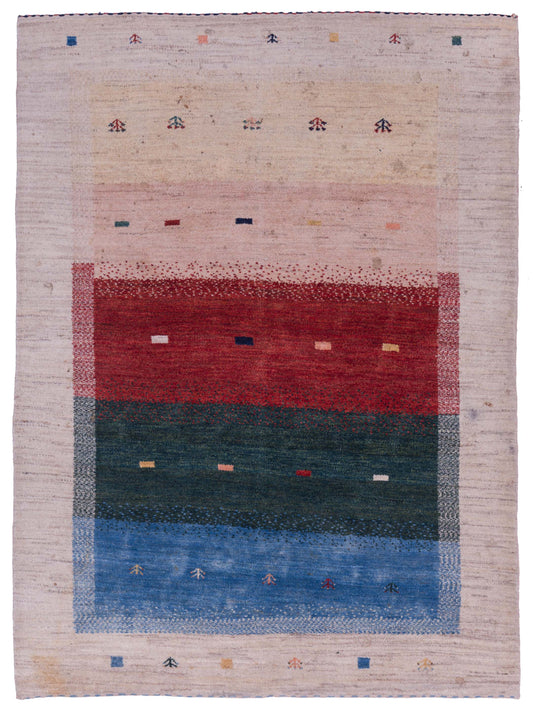 Modern Gabbeh Ivory 4.1x6 Hand Knotted Rugs