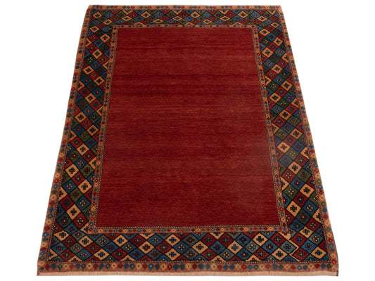Modern Gabbeh Red Blue 4.2x5.10 Hand Knotted Rugs