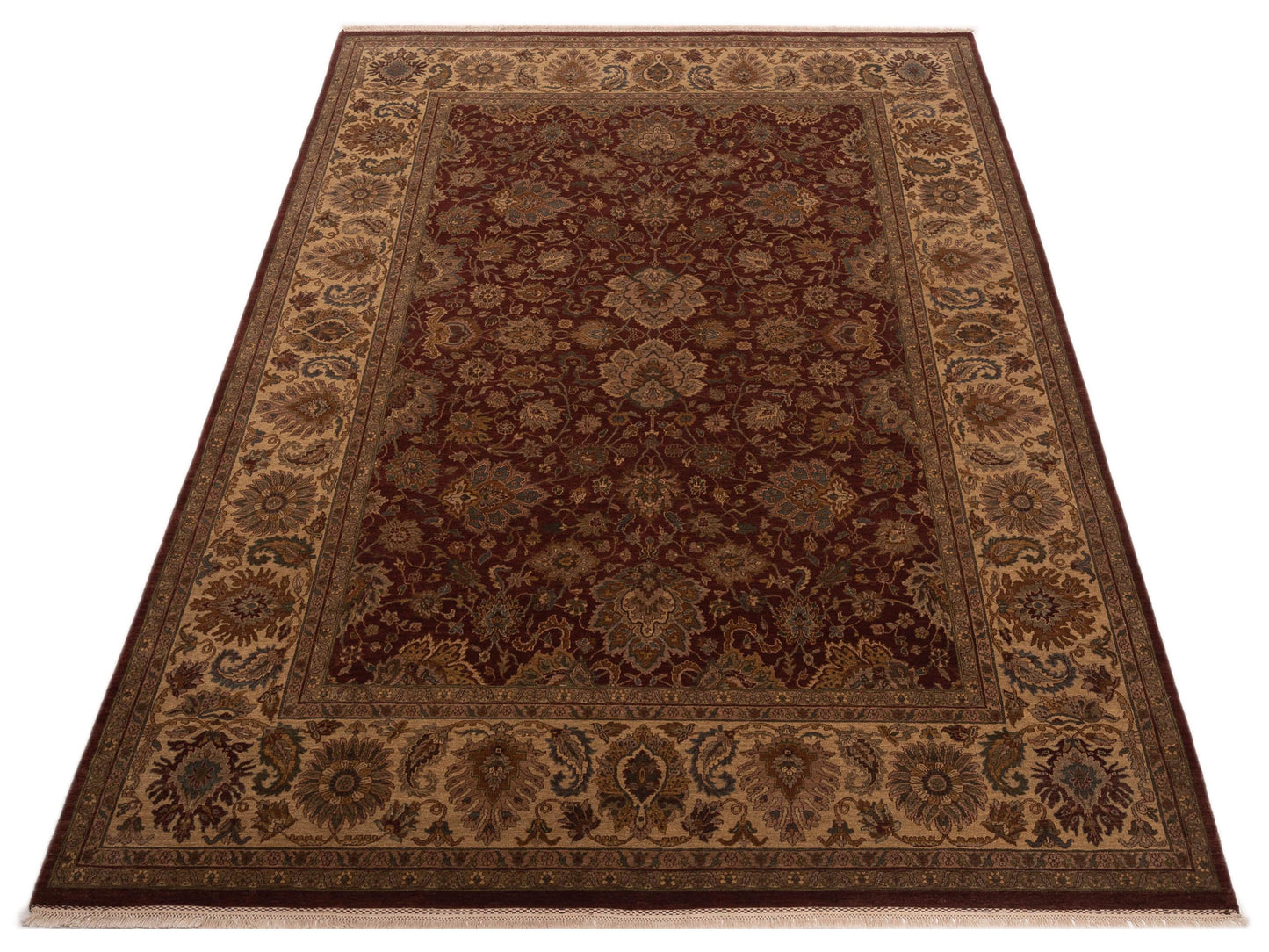 Corvella Burgundy Beige 9.3x12.4 Hand Knotted Rug