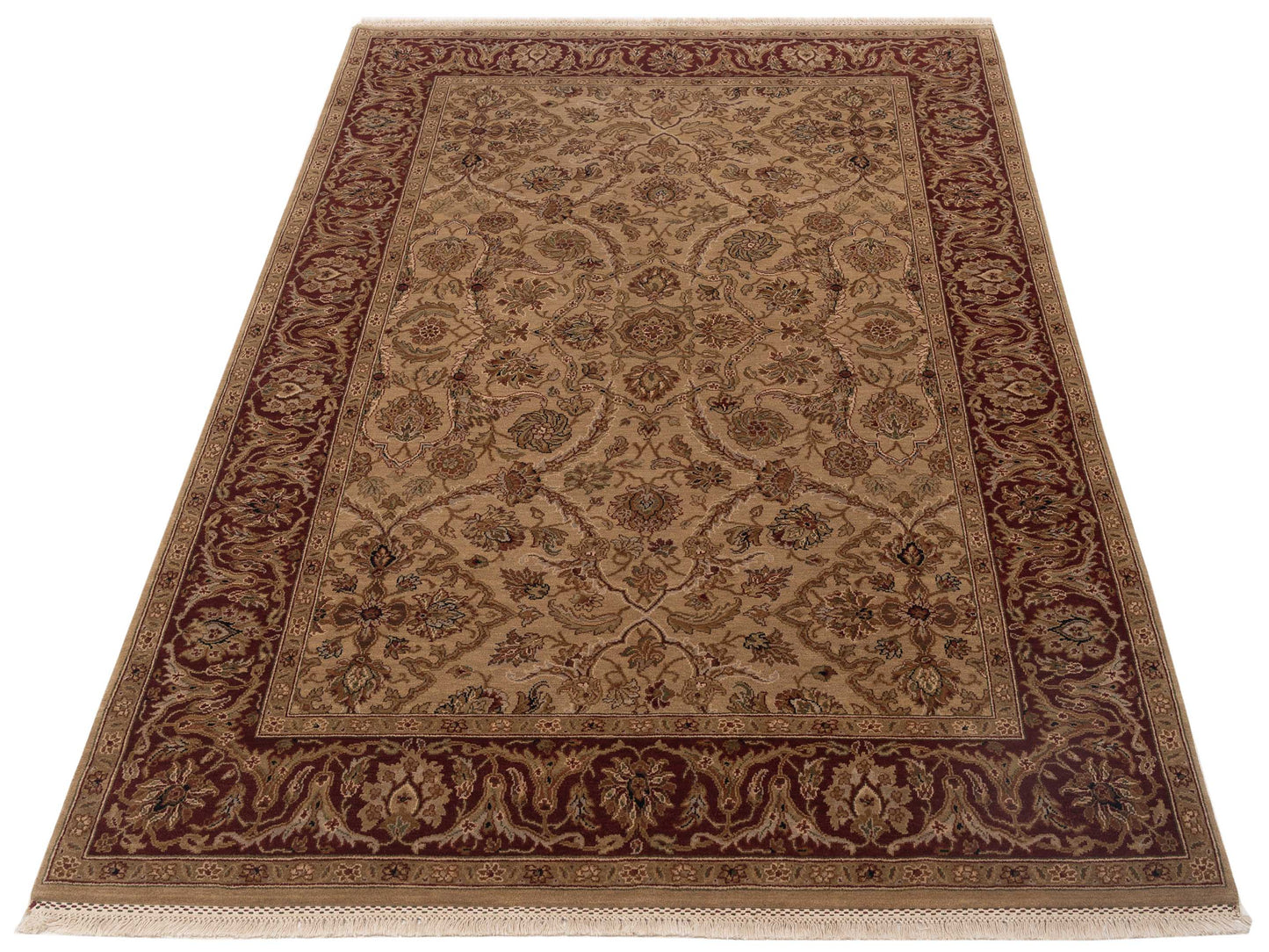 Corvella Beige Red 6.2x9.2 Hand Knotted Rug