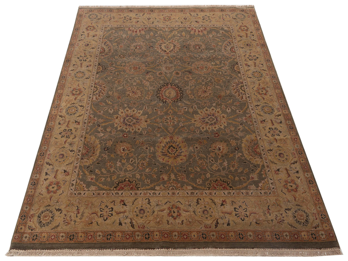 Corvella Silver Green Gold 8.2x10.1 Hand Knotted Rug