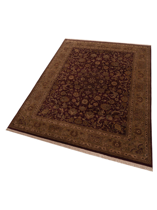 Corvella Burgundy Gold 9.3x12.6 Hand Knotted Rug