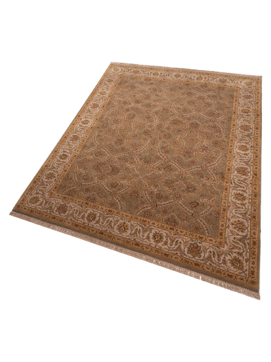 Corvella Sage Green Ivory 9.3x12.3 Hand Knotted Rug