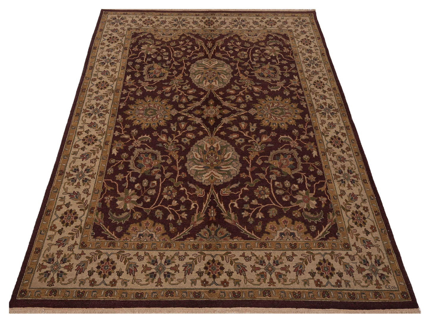 Soumak Burgundy Ivory 8.1x10 Hand Woven Rug