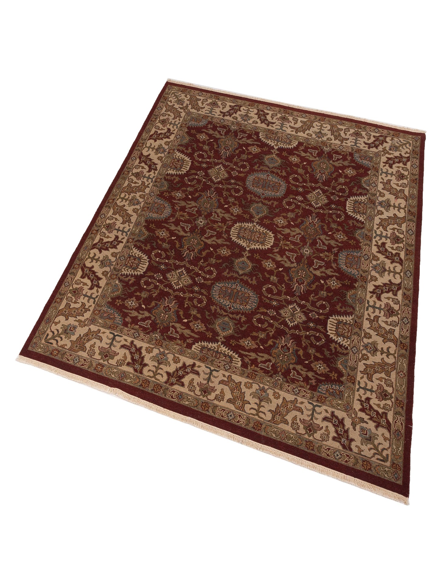 Soumak Burgundy Ivory 8.2x10.2 Hand Woven Rug