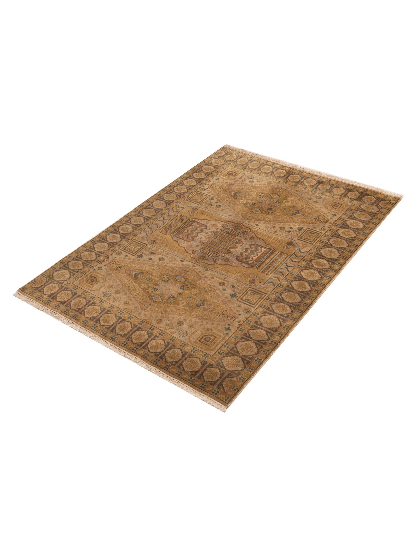 Modeva Beige Brown 5.5x7.7 Hand Knotted Rug