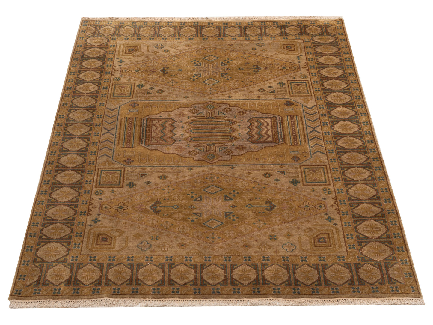 Modeva Beige Brown 5.5x7.7 Hand Knotted Rug
