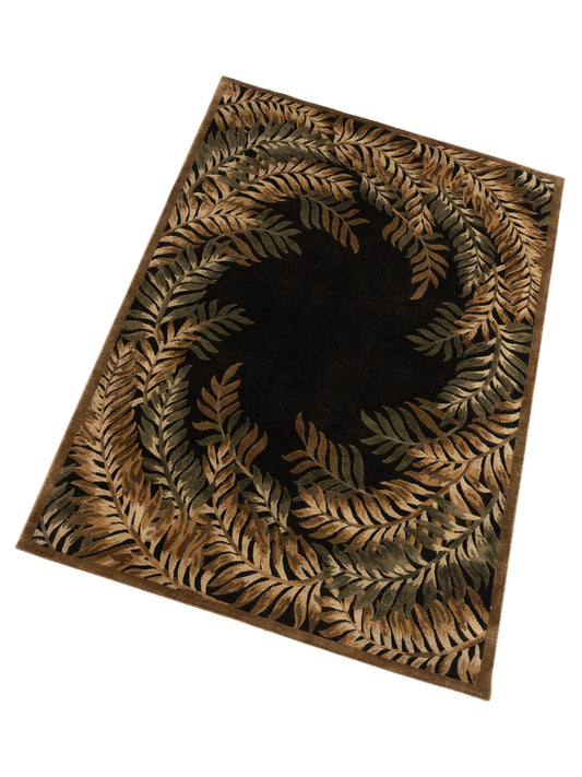 Tibarra Green Brown 5.1x7.9 Hand Knotted Rug