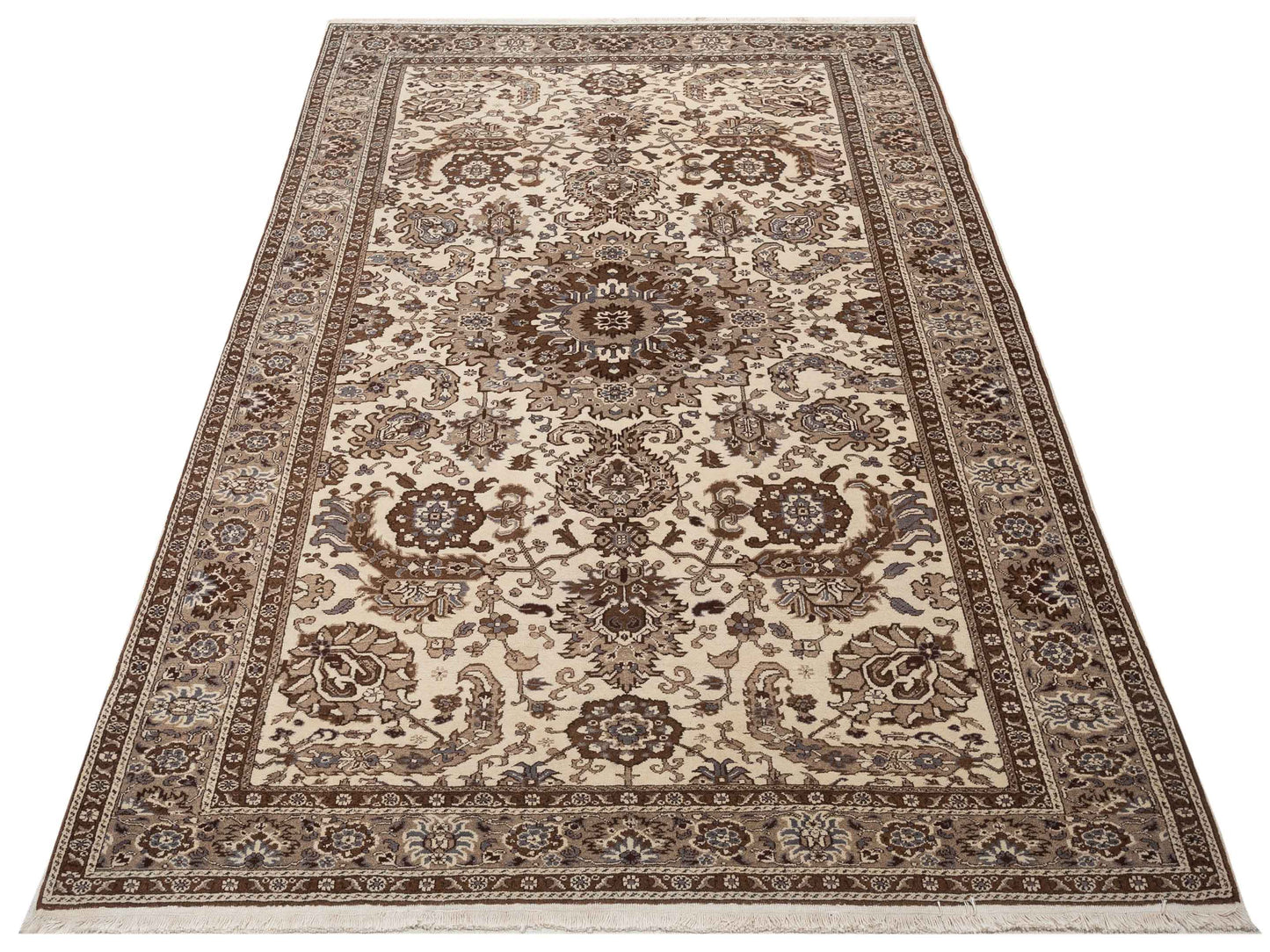 Sansira Ivory Brown 6.8x9.8 Hand Knotted Rug