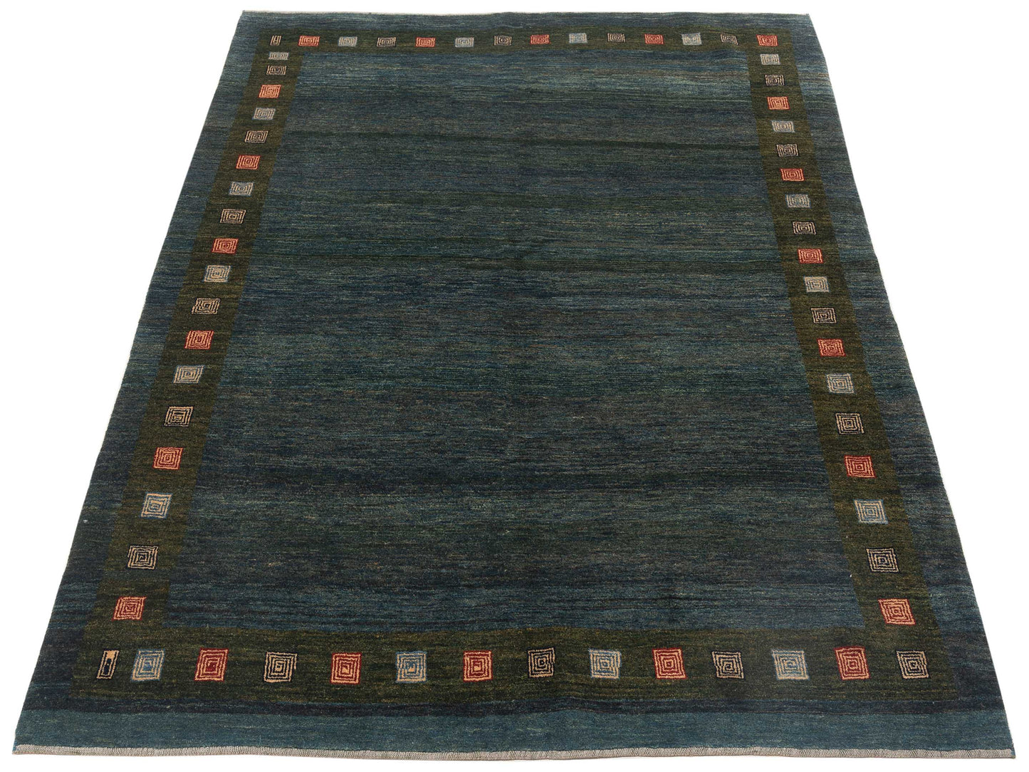 Modern Gabbeh Teal Blue Green 6.6x8 Hand Knotted Rugs
