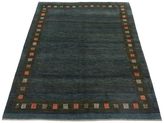 Modern Gabbeh Teal Blue Green 6.6x8 Hand Knotted Rugs