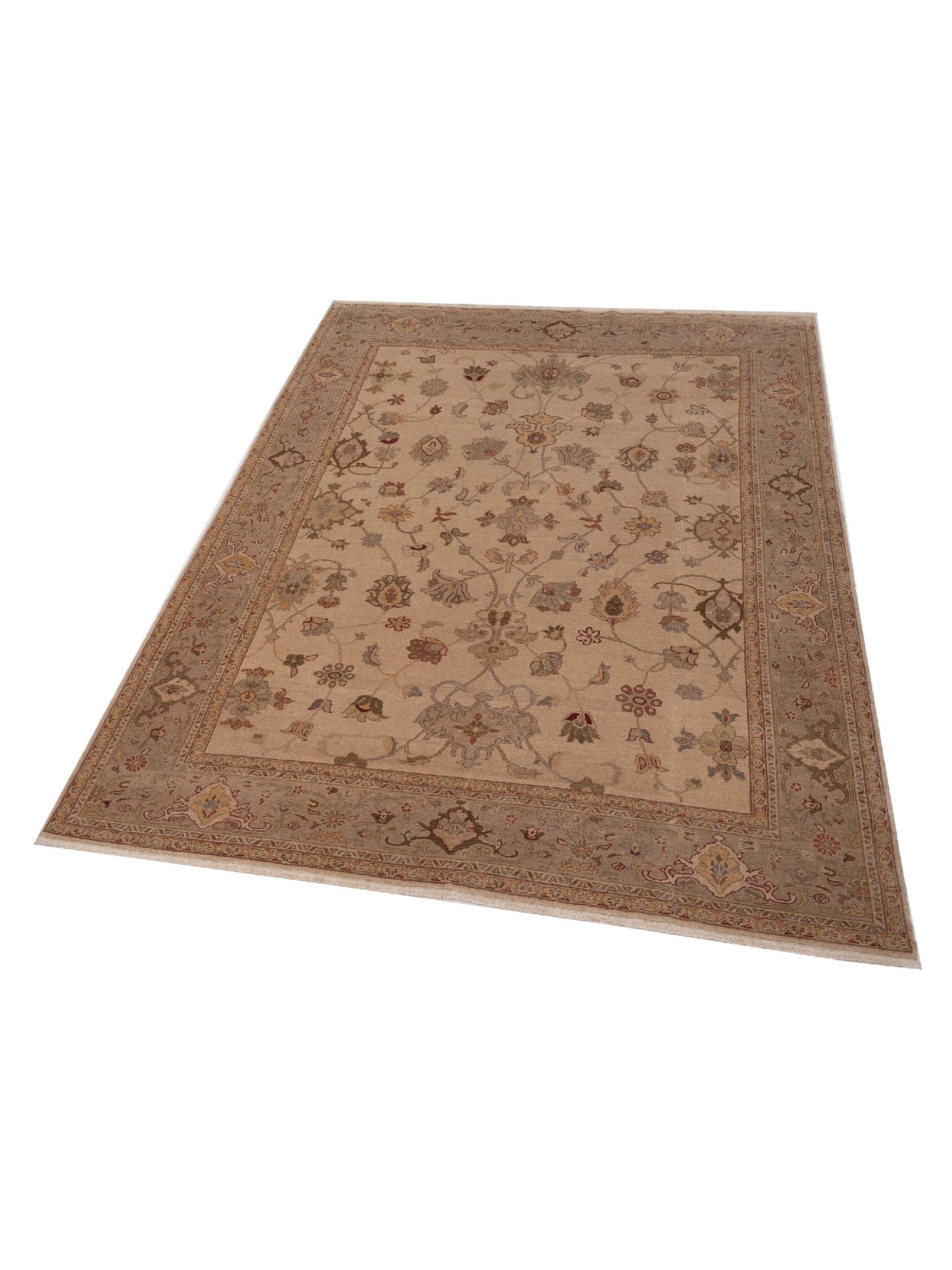 Turkish Elvaria Beige Cream 9.5x12.7 Hand Knotted Rug