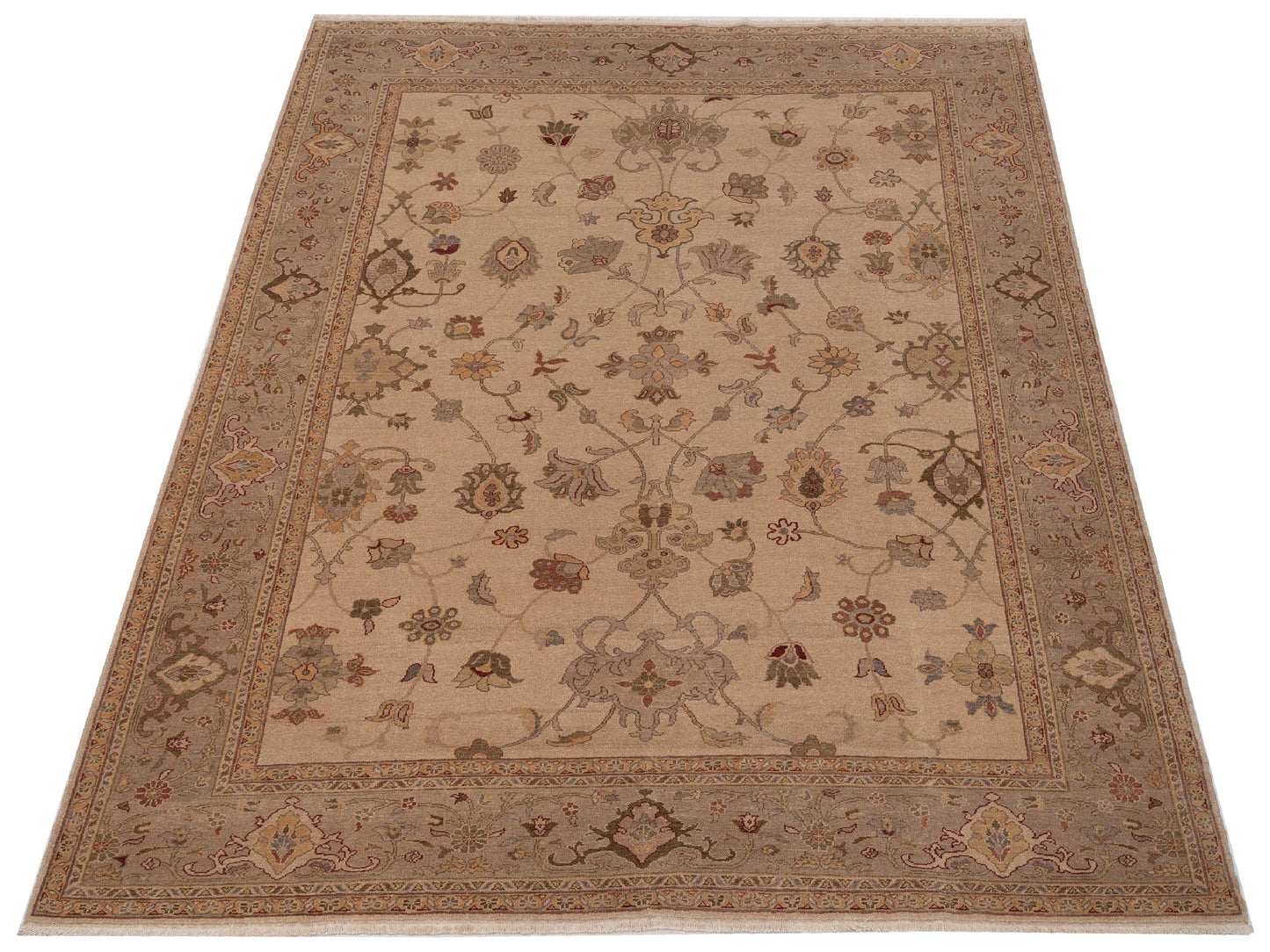 Turkish Elvaria Beige Cream 9.5x12.7 Hand Knotted Rug