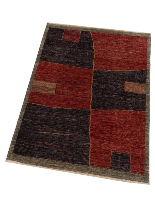 Terralin Red Charcoal 3.3x4.11 Hand Knotted Rug