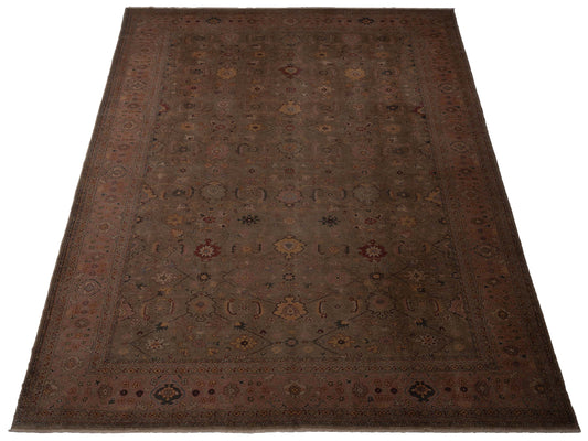 Turkish Elvaria Green Pink 12x17.4 Hand Knotted Rug