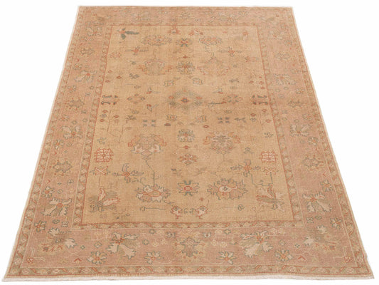 Oushak Gold Pink 6.7x9.1 Hand Knotted Rug