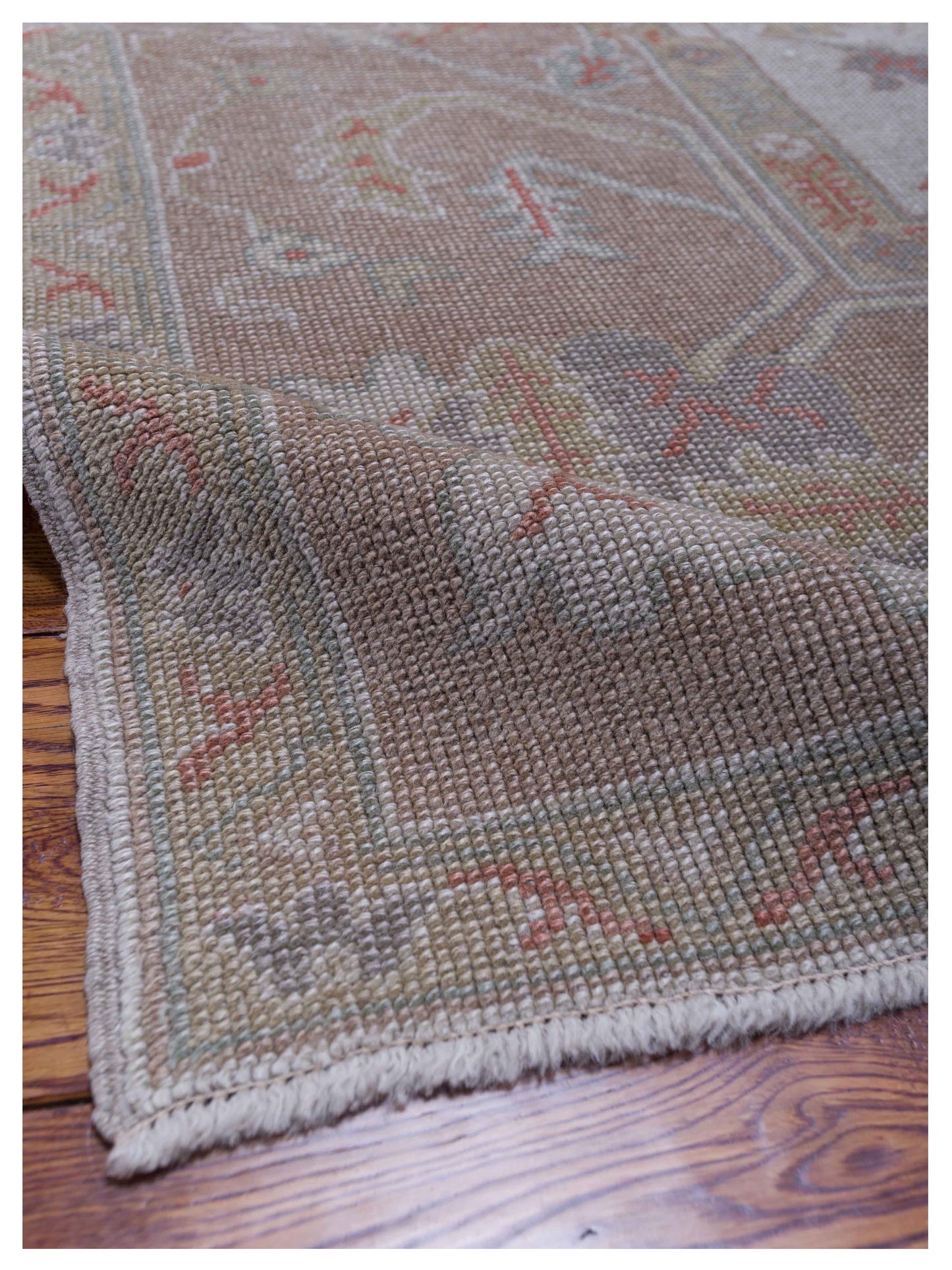 Oushak Ivory Light Brown 11.8x15.3 Hand Knotted Rug