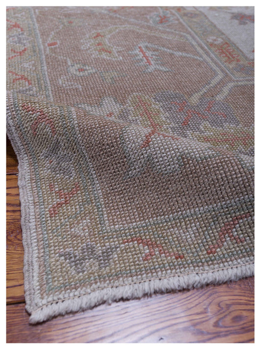 Oushak Ivory Light Brown 11.8x15.3 Hand Knotted Rug