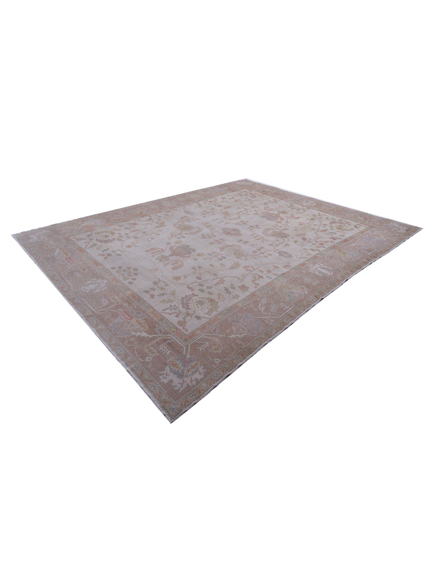 Oushak Ivory Light Brown 11.8x15.3 Hand Knotted Rug