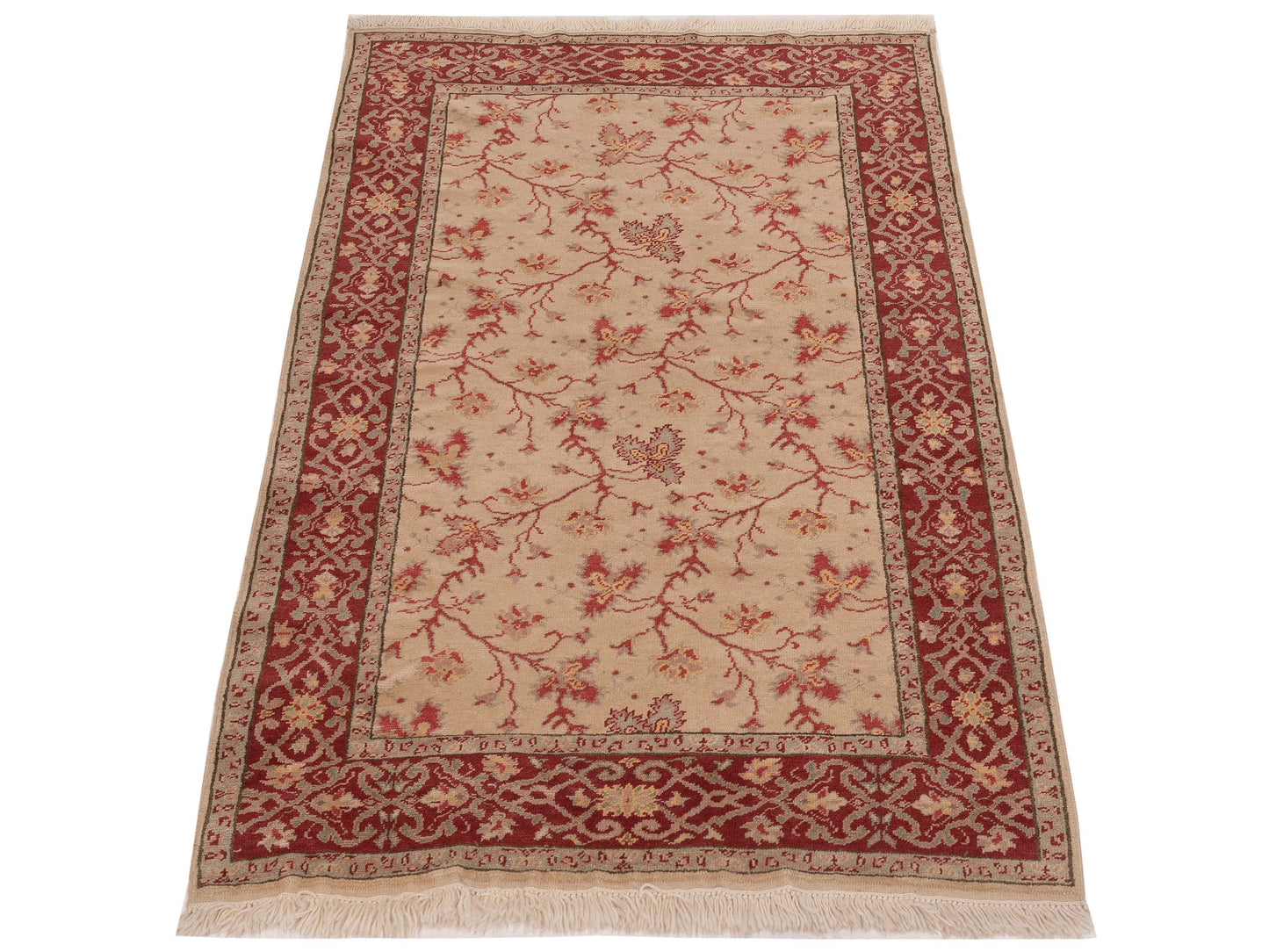 Antiqua Loom Beige Red 4.2x6.3 Hand Knotted Rug