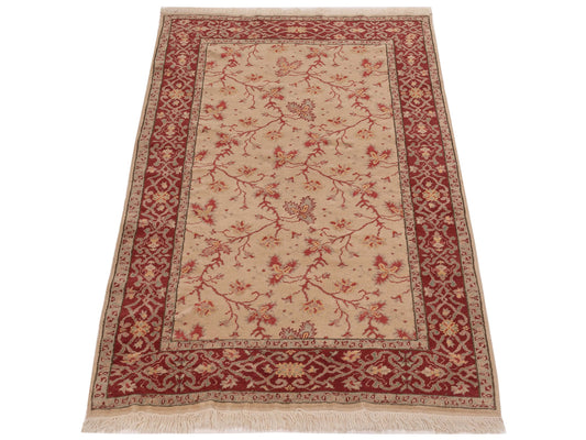 Antiqua Loom Beige Red 4.2x6.3 Hand Knotted Rug