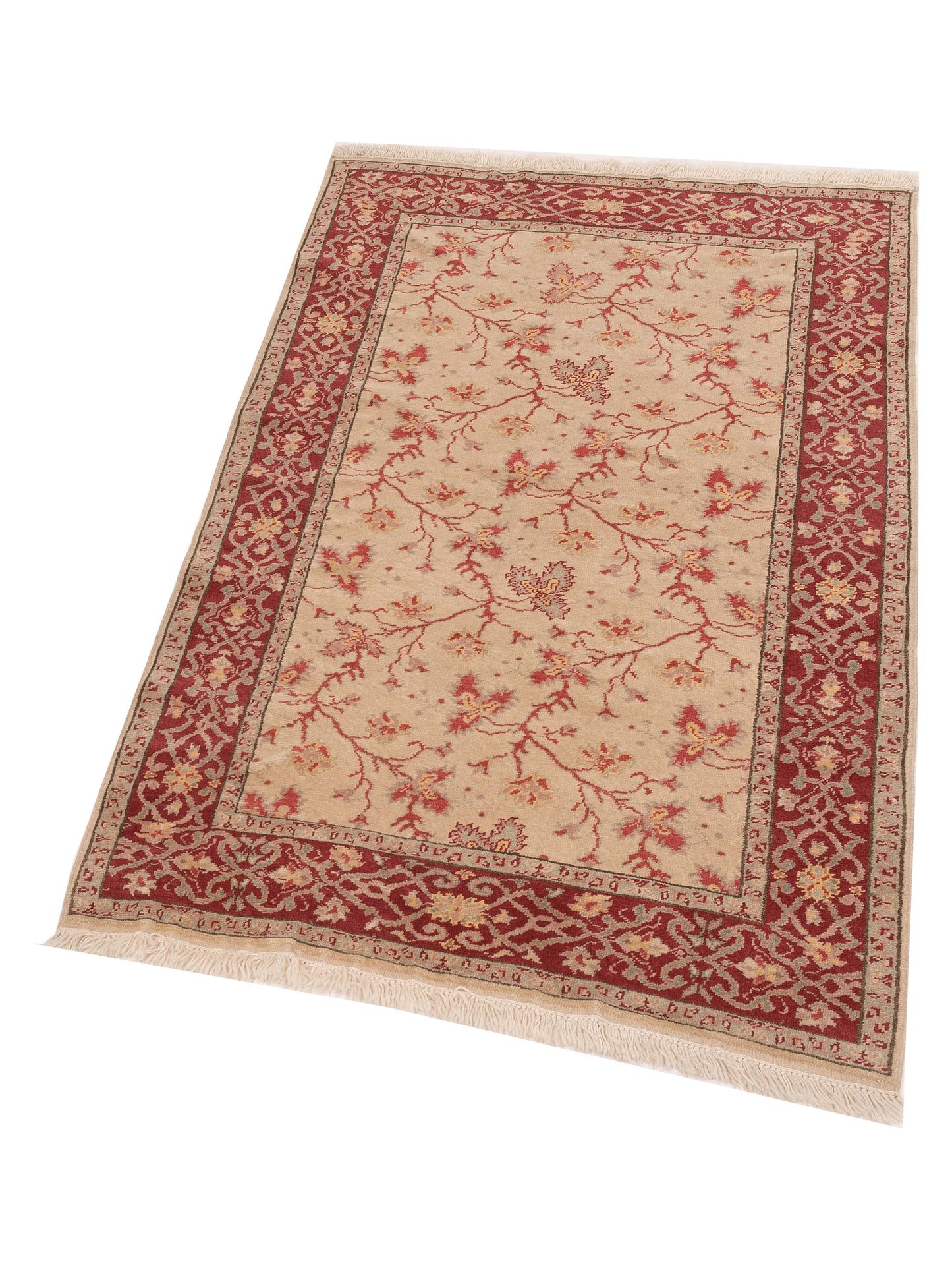 Antiqua Loom Beige Red 4.2x6.3 Hand Knotted Rug