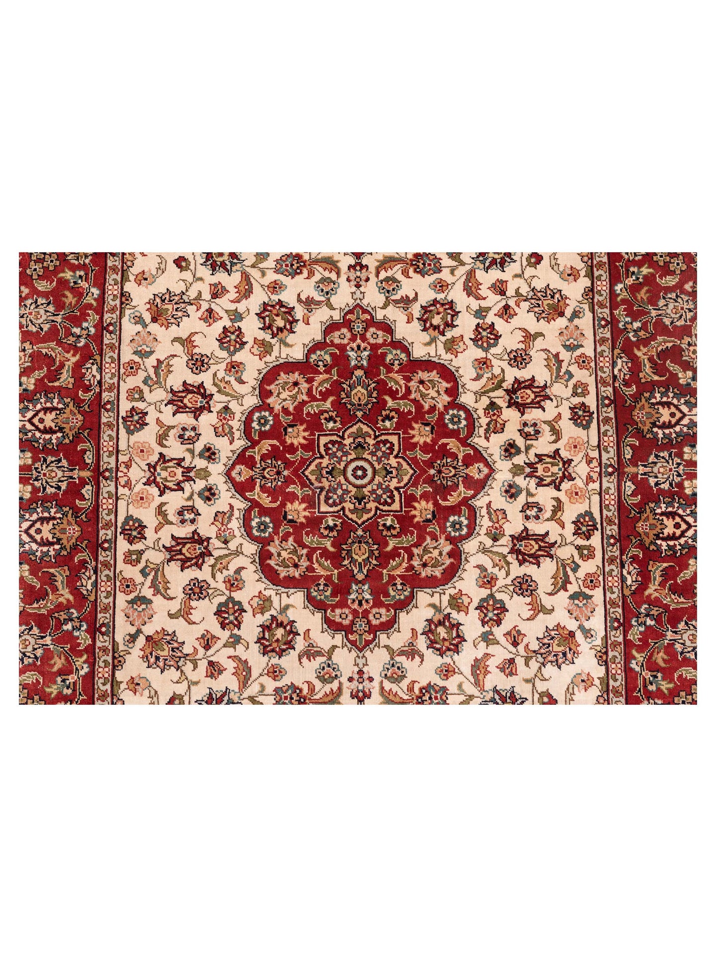 Pure Silk Ivory Red 2.4x4 Hand Knotted Rug