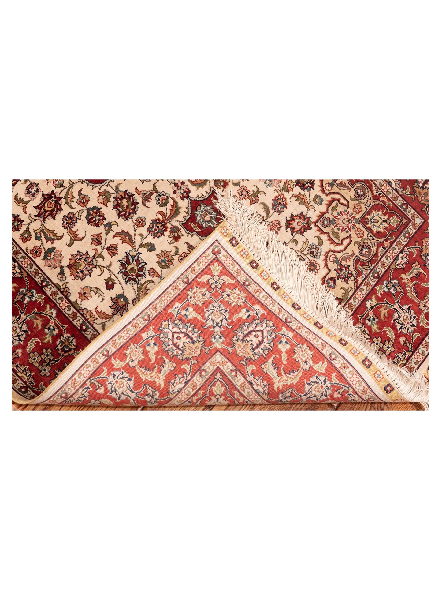 Pure Silk Ivory Red 2.4x4 Hand Knotted Rug