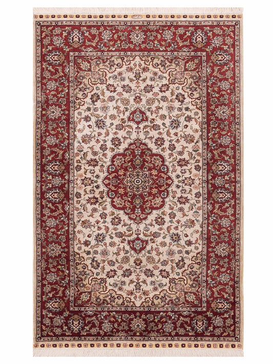 Pasha Pure Silk  Ivory Red Traditional