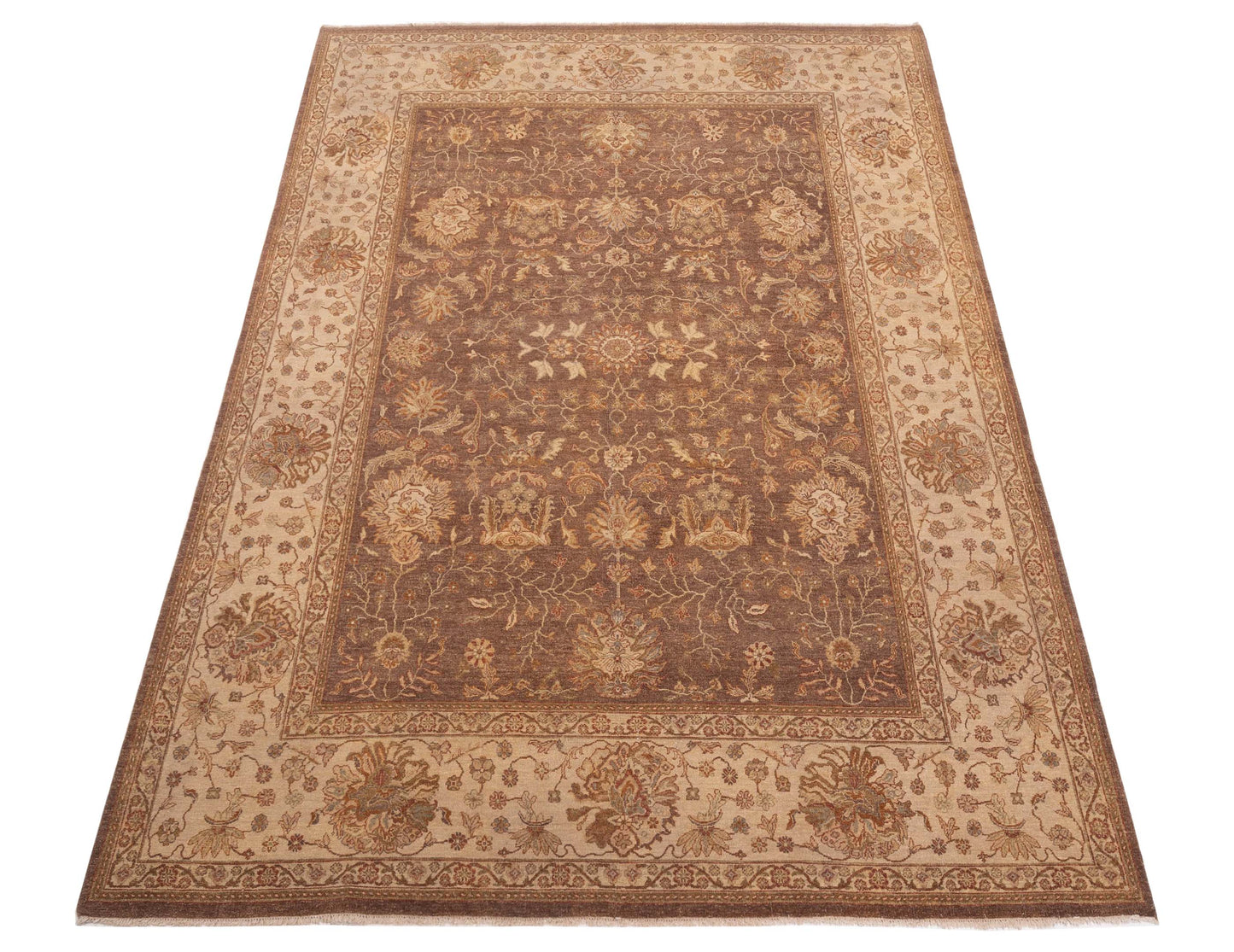 Zardun Brown Ivory 9x12.4 Hand Knotted Rug
