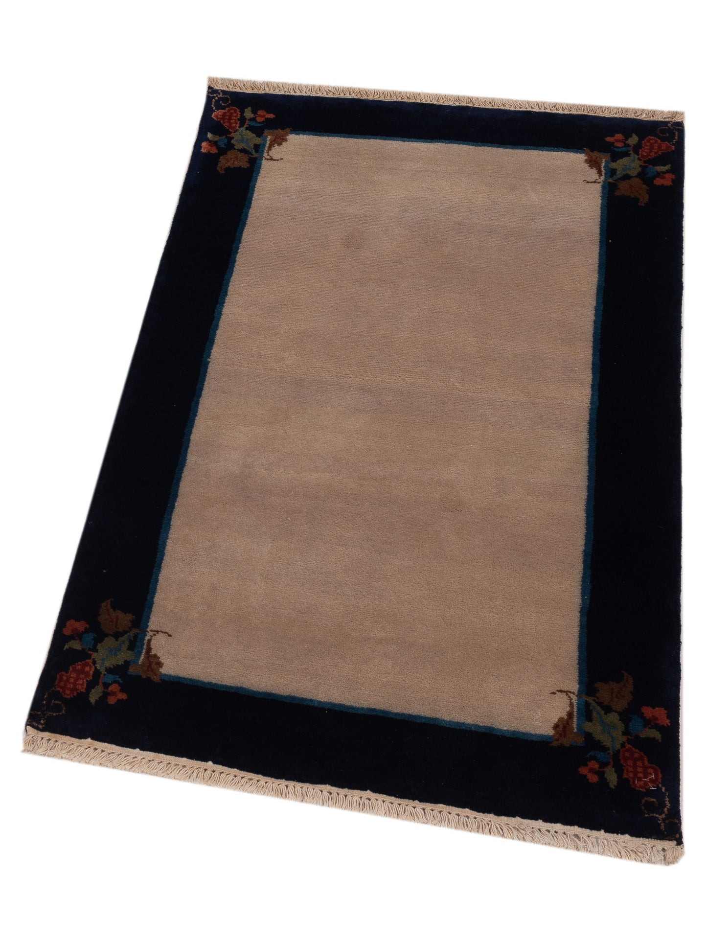 Modeva Beige Navy 3x4.11 Hand Knotted Rug
