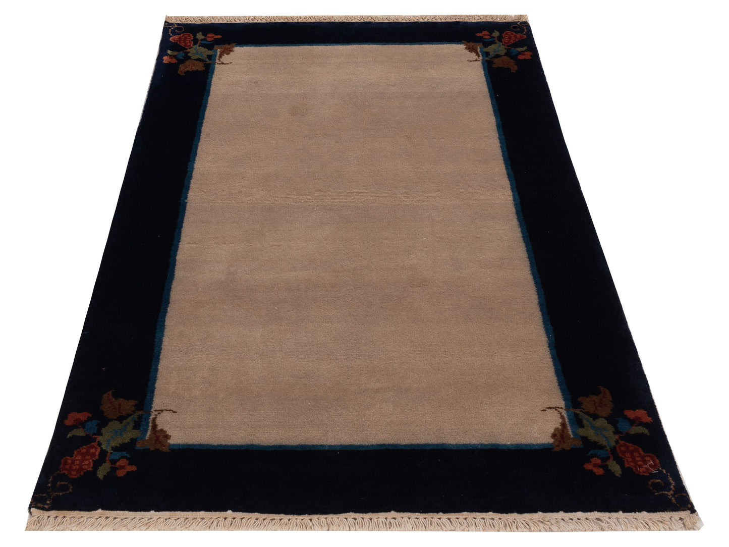 Modeva Beige Navy 3x4.11 Hand Knotted Rug